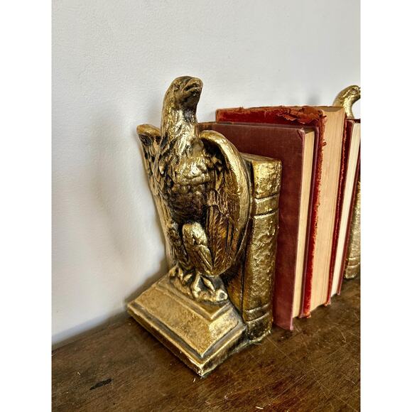 Vintage Pair of Gilt Gold American Eagle Bookends | Americana Country Decor - Picture 4 of 12
